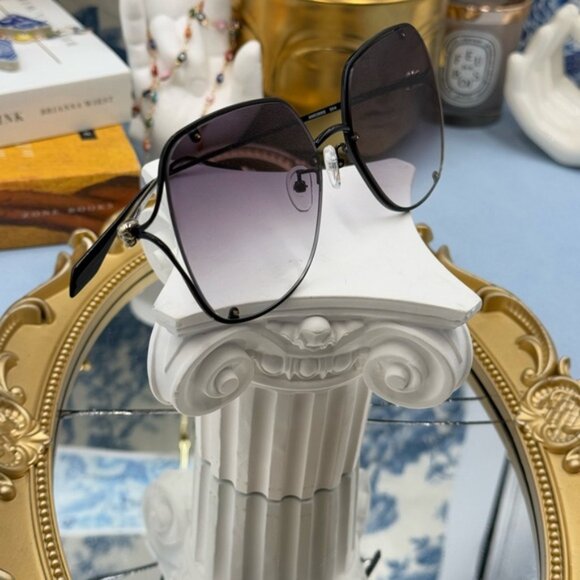 🆕 ALEXANDER MCQUEEN 🧿 NWOT AM0366S Black Wire Rimmed Butterfly Shaped Glasses - Picture 9 of 13